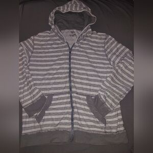 Bar 3 Grey and White Striped Zip Up Hoodie Size Large